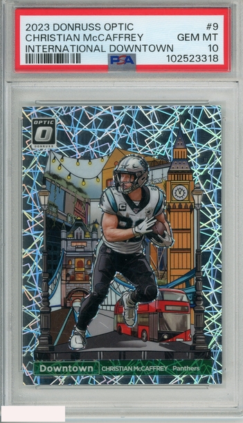 2023 PANINI DONRUSS OPTIC INTERNATIONAL DOWNTOWN CHRISTIAN MCCAFFREY #9 PSA 10