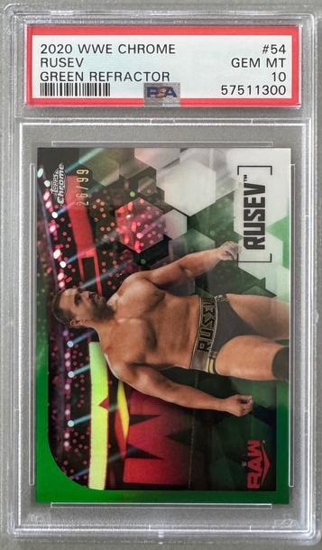 2020 Topps Chrome WWE Rusev Green Refractor PSA 10