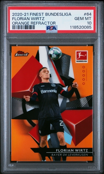 2020 TOPPS FINEST BUNDESLIGA FLORIAN WIRTZ #/25 ORANGE #64 RC ROOKIE PSA 10