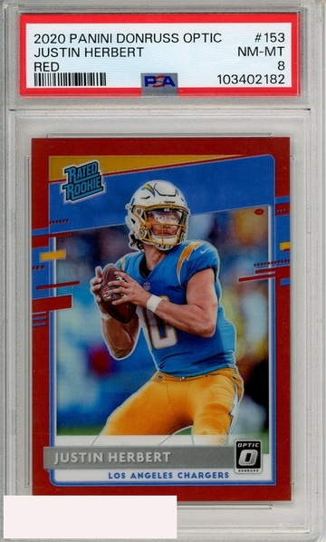2020 PANINI DONRUSS OPTIC JUSTIN HERBERT #153 RED PSA 8 RC 46 OF 99