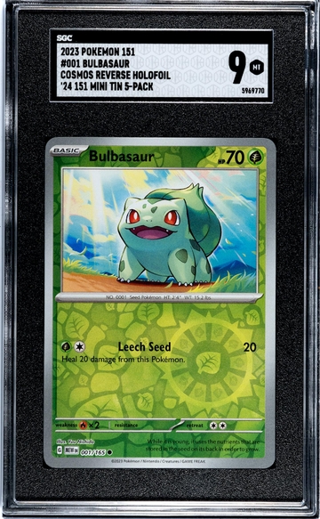 2023 Pokemon 151 #001/165 Bulbasaur Cosmos Reverse Holofoil SGC 9