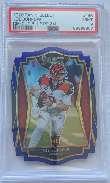2020 Panini Select Die-Cut Blue Prizm Joe Burrow #146 PSA 9