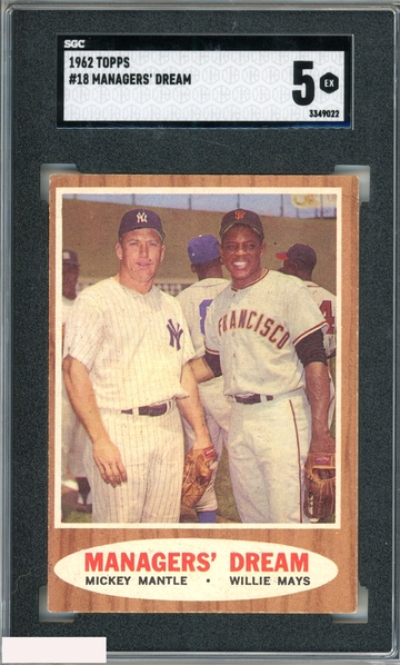 1962 TOPPS MANAGERS DREAM #18 MICKEY MANTLE WILLIE MAYS SGC 5 EX