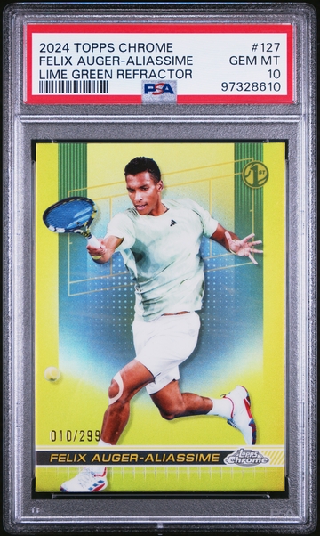 2024 TOPPS CHROME TENNIS FELIX AUGER-ALIASSIME LIME GREEN #127 RC 10