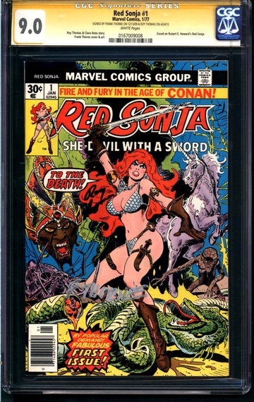 Red Sonja #1 (1977) CGC 9.0 -- White p; Signed (SS) x2 Frank Thorne & Roy Thomas