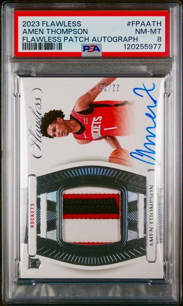 2023 Amen Thompson Panini Flawless Silver Rookie Patch Auto Horizontal /25 PSA 8 RPA RC Autograph SP
