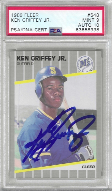 HOF Ken Griffey Jr 1989 Fleer #548 ROOKIE CARD PSA 9/10 GEM MINT AUTOGRAPH!