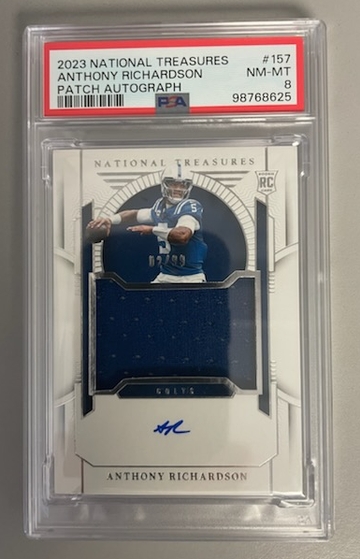 2023 National Treasures Anthony Richardson Patch Autograph /99 Auto PSA 8