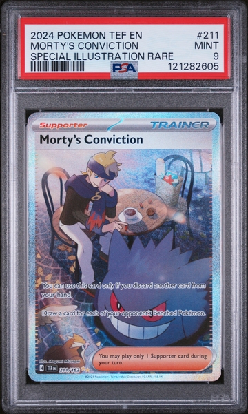 2024 Pokemon Temporal Forces SIR Morty's Conviction #211 PSA 9