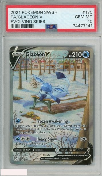 2021 POKEMON SWORD AND SHIELD EVOLVING SKIES FA GLACEON V #175 PSA 10 GEM MT