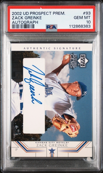 2002 Upper Deck Prospect Premieres Autograph Zack Greinke #93 PSA 10 Rookie RC