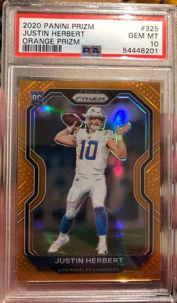 JUSTIN HERBERT PRIZM ORANGE /249 PSA 10