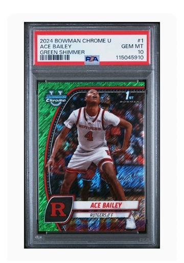 2024 Bowman Chrome University Ace Bailey Green Shimmer 1st Rookie RC PSA 10 GEM