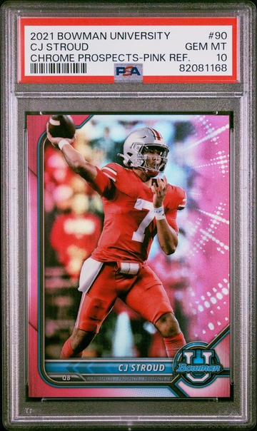 2021 Bowman University Chrome Prospects Pink Refractor CJ Stroud #90 PSA 10