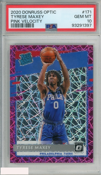 2020 PANINI DONRUSS OPTIC TYRESE MAXEY #171 PINK VELOCITY 59 OF 79 RC PSA 10