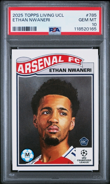 2025 TOPPS LIVING UEFA CHAMPIONS LEAGUE ETHAN NWANERI #785 RC ROOKIE PSA 10
