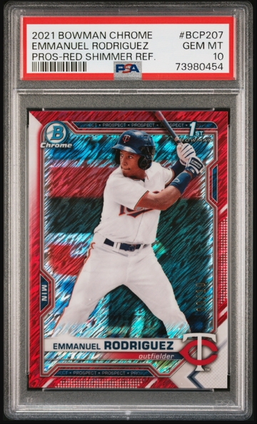 2021 Bowman Chrome Emmanuel Rodriguez Prospects Red Shimmer Refractor /10 PSA 10