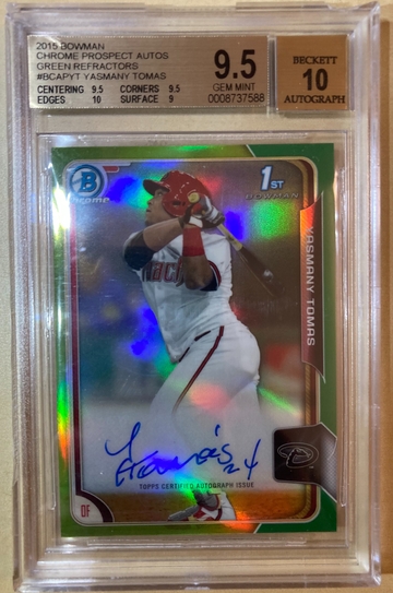 2015 Bowman Chrome Yasmany Tomas RC AUTO #/99 BGS 9.5 ( Damage Case)