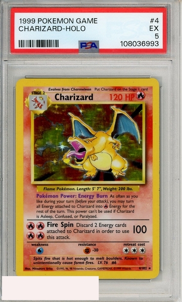 1999 POKEMON GAME CHARIZARD-HOLO #4 PSA 5 EX