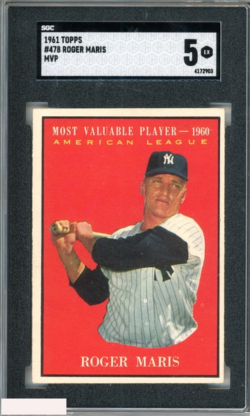 1961 TOPPS ROGER MARIS #478 MVP NEW YORK YANKEES SGC 5 EX