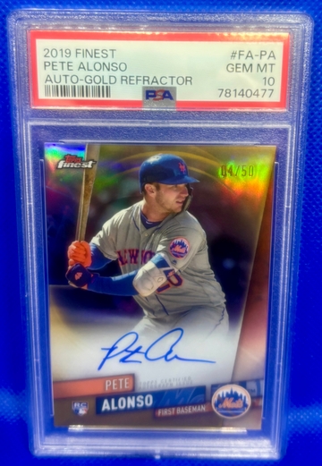 2019 Topps Finest Pete Alonso Rookie RC Gold Refractor Auto /50 PSA 10 GEM MINT