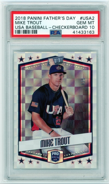 2018 Panini Father's Day #USA2 Mike Trout USA Baseball-Checkerboard PSA 10 GEM MINT!