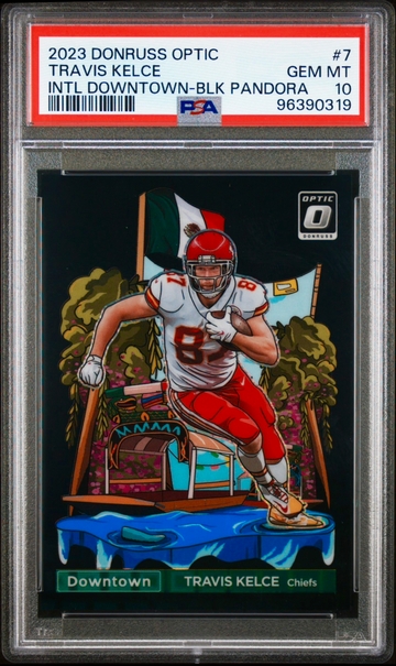 2023 Travis Kelce Panini Donruss Optic Downtown Black Pandora Prizm /25 PSA 10 #7 International SP