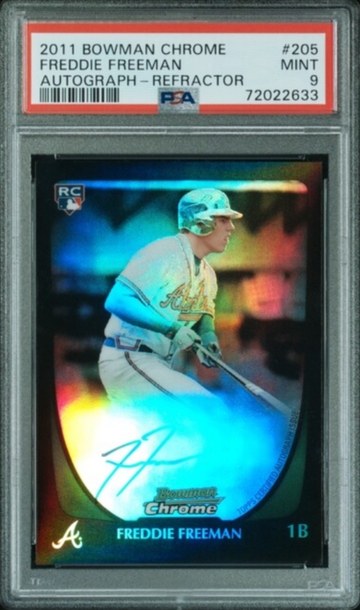 2011 FREDDIE FREEMAN BOWMAN CHROME ROOKIE REFRACTOR AUTO #/500 PSA 9 MINT