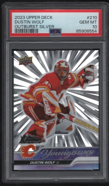 2023 Upper Deck Young Guns #210 Dustin Wolf Outburst Silver Rookie PSA 10 Gem Mint