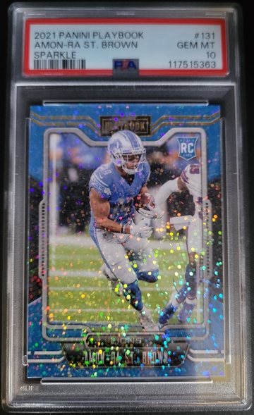 2021 Panini Playbook Amon-Ra St. Brown Rookie Sparkle PSA 10