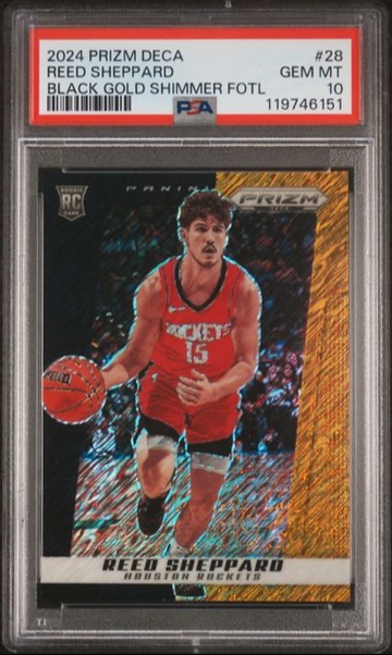 2024 Prizm Deca Reed Sheppard Black Gold Shimmer FOTL #28 PSA 10
