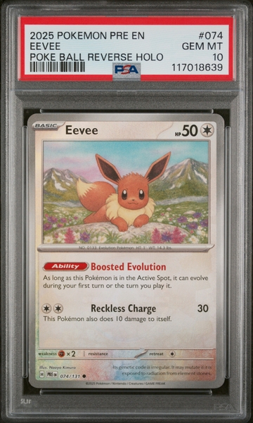 2025 Pokemon #074/131 Eevee Poke Ball Reverse Holo PSA 10