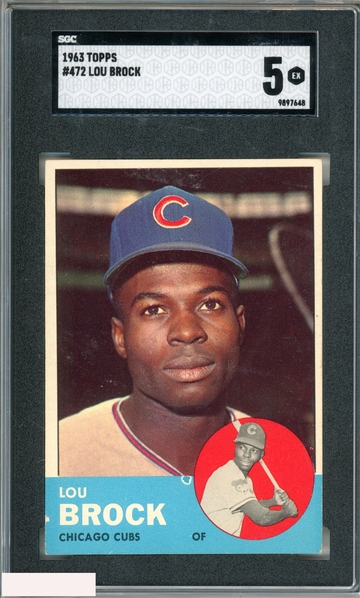 1963 TOPPS LOU BROCK #472 CHICAGO CUBS HOF SGC 5 EX