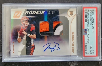 2020 Panini Zenith Joe Burrow RPA /25 PSA 8