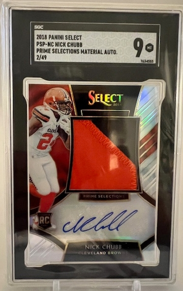 2018 Nick Chubb Prime Selections Material Auto Rookie #'d 2/49