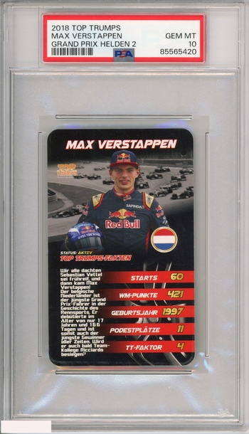 2018 TOP TRUMPS GRAND PRIX HELDEN 2 MAX VERSTAPPEN PSA 10 GEM MT