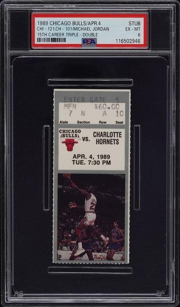 1989 CHICAGO BULLS/APR.4 MICHAEL JORDAN 15TH CAREER TRIPLE - DOUBLE PSA 6