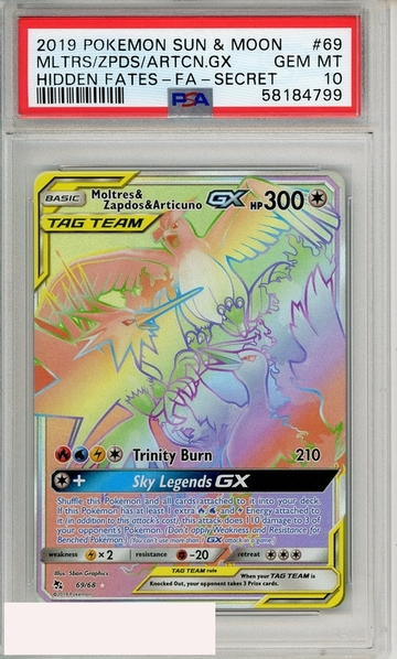2019 PKMN SUN MOON HID FATES MLTRS ZPDS ARTCN GX #69 FA-SECRET PSA 10