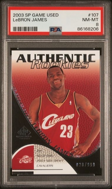 LEBRON JAMES 2003 Upper Deck SP Game Used 107 RC Rookie /999 PSA 8
