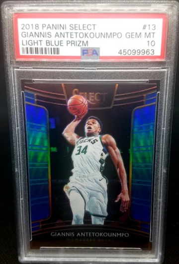Giannis Antetokounmpo 2018-19 Panini Select Light Blue Prizm Graded PSA Gem Mint 10 35/299