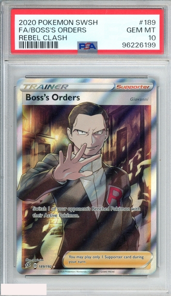 2020 POKEMON SWORD AND SHIELD REBEL CLASH FA BOSS ORDERS #189 PSA 10 GEM MT