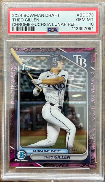 Theo Gillen 2024 Bowman Chrome Draft Fuchsia Lunar Refractor /199 PSA 10