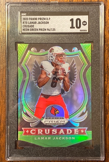 Lamar Jackson 2020 Panini Prizm Draft Crusade Neon Green /125 SGC 10