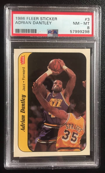 1986 Fleer Adrian Dantley Sticker PSA-8 NM-MT.    Brand new PSA slab.