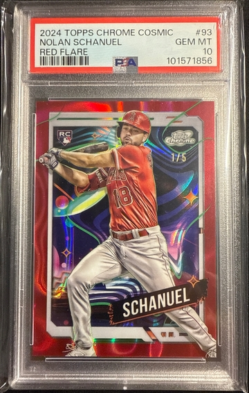 2024 TOPPS CHROME COSMIC NOLAN SCHANUEL RED FLARE PSA 10