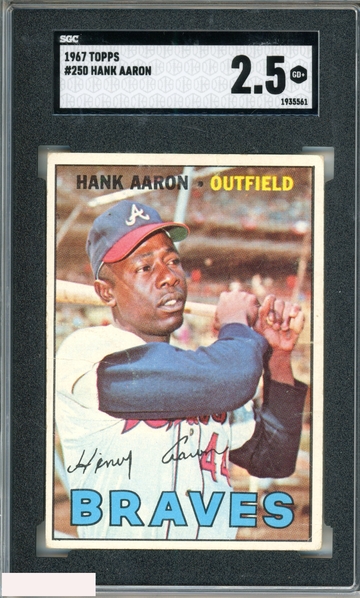 1967 TOPPS HANK AARON #250 BRAVES HOF SGC 2.5 GD+