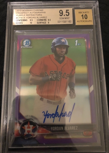 2018 Bowman Chrome Yordan Alvarez Purple Refractor Autograph BGS 9.5/10 auto