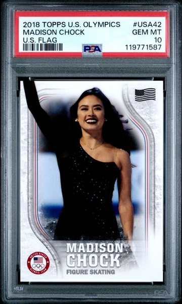 2018 Topps US Winter Olympics Madison Chock U.S. Flag PSA 10