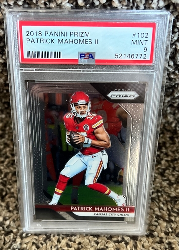 Patrick Mahomes 2018 Panini Prizm 2nd Year,  PSA 9 #102 KC Chiefs