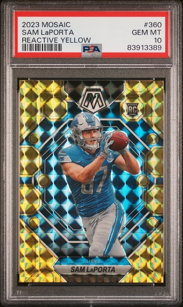 2023 Panini Mosaic Mosaic Reactive Yellow #360 Sam Laporta PSA 10